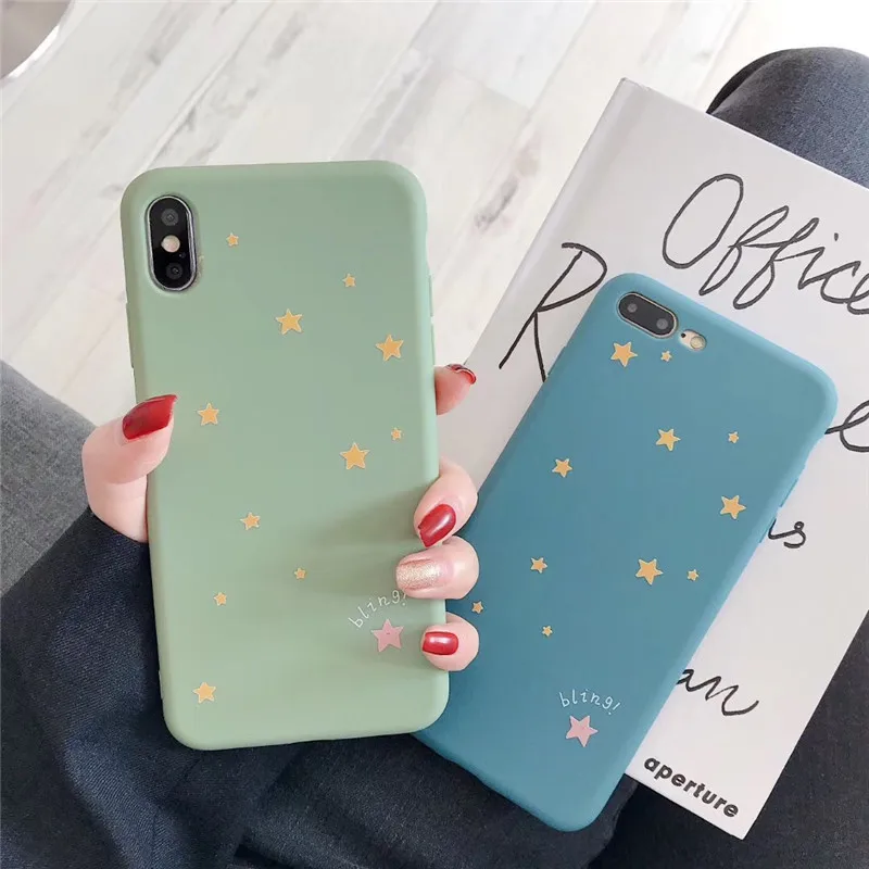 

Japanese Simple matcha tea green Starry sky cute phone case for coque iPhone 7 8 6 7 plus XS max case silicon for iphone cover X