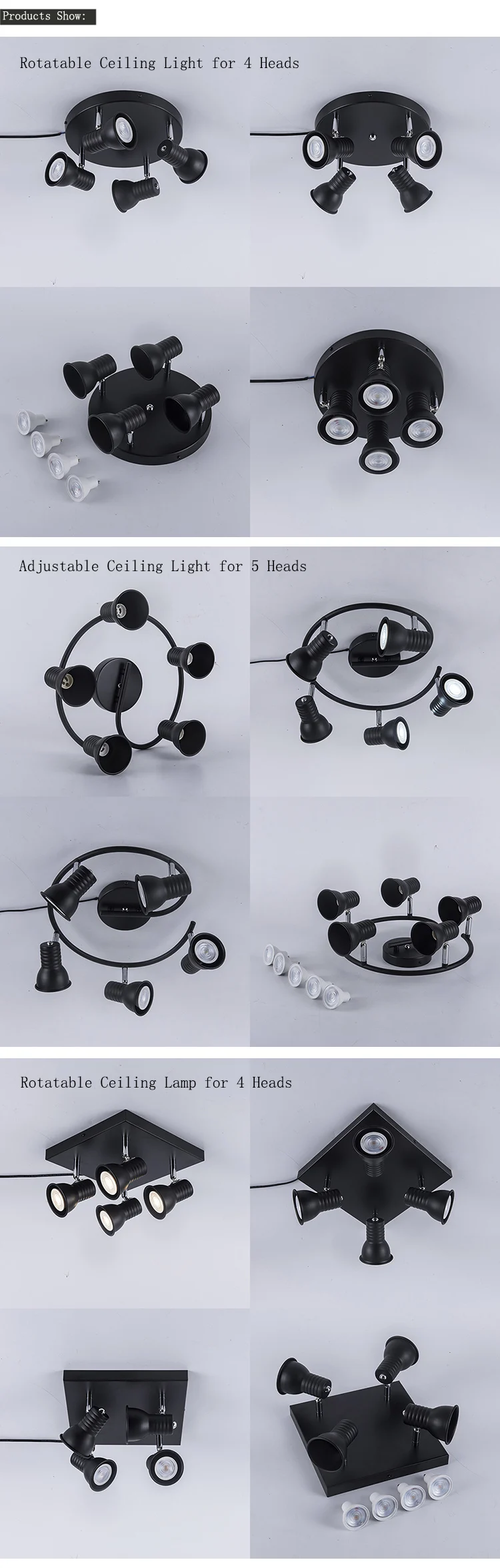 Cabeças de Ferro Rotatable para Casa Teto do Vintage Múltiplo Preto Luzes Teto Sala Estar Jantar Quarto Loft Nordic Lâmpadas 5 Led 3 de jantar, quarto, vintage, loft, nórdico
