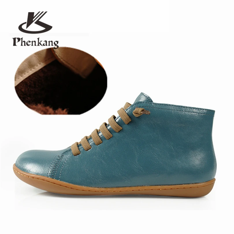 Vente Femmes bottes d hiver en peau de mouton Chaussures plates Femmes de cheville confortable Bottes Femme Botas doux pieds nus chaussures bottes d hiver avec de la fourrure