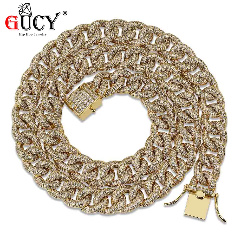 

GUCY 16inch-30inch Personalized Men's 13mm Heavy Necklace Iced Out Zircon Miami Cuban Link Chain Choker Bling Hip hop Jewelry