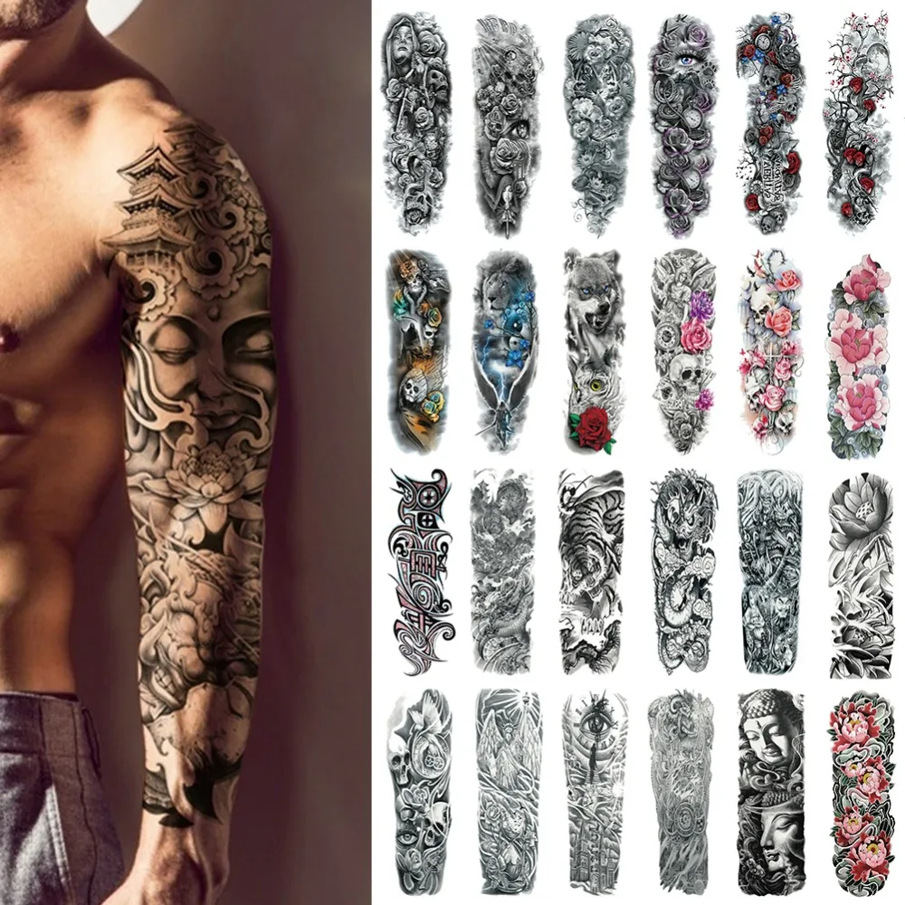 Waterproof Temporary Tattoo Sticker Full Arm Large Skull Old School Tatoo Stickers Flash Fake
