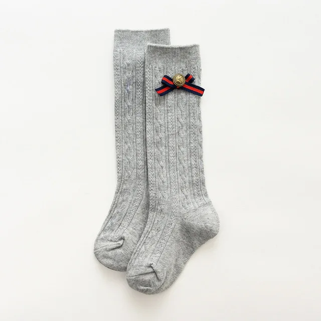 Весенне-осенние детские хлопковые носки с вертикальными полосками и бантом, детские носки с двойным переплетением, дышащие гольфы для детей 0-8 лет