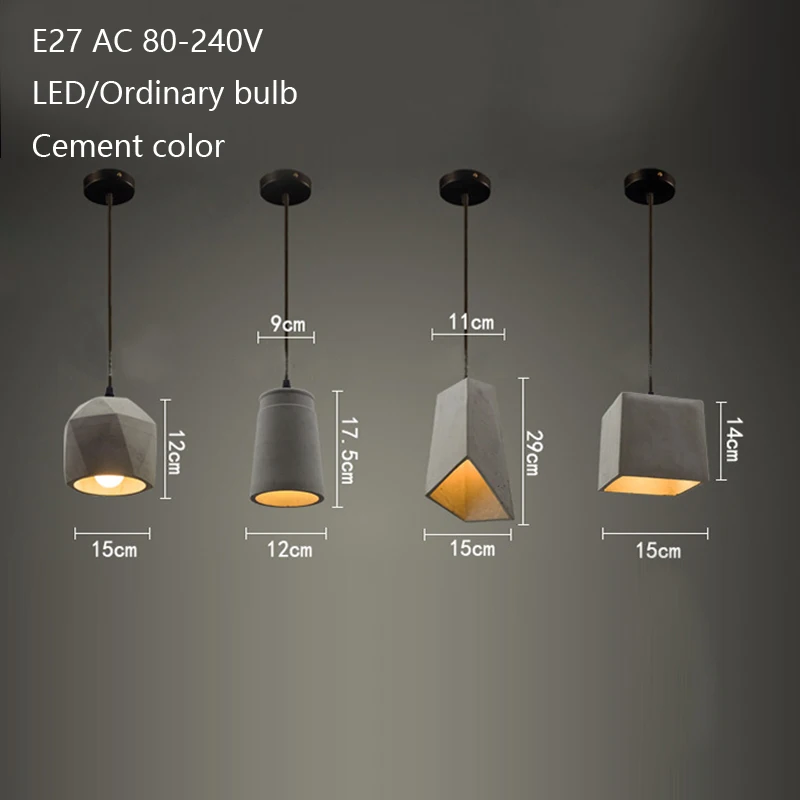 Винтажная 5 стилей цементная Подвесная Лампа 220v E27 Светодиодный светильник с выключателем осветительная арматура для гостиной спальни ресторана