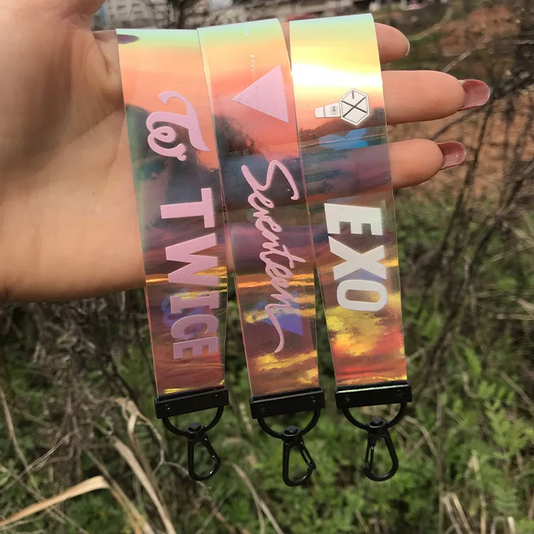 

Exo Twice Blackpink Wanna One Got7 Izone Laser Keychain Pvc Transparent Phone Rope Holder Name Rope Phone Strap Keyring New Kpop