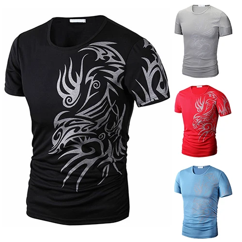 New Arrival Men Summer Fashion O-Neck Short Sleeve Tattoo Pattern Print Casual T-Shirt | Мужская одежда