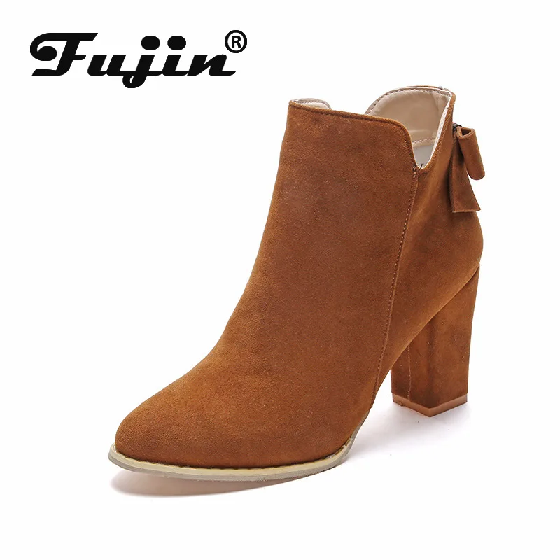 

Fujin Large Size 34-43 Women Boots Dropshipping Autumn Winter New Short Boots Round Head High Heel Leisure Female Ankle Boots