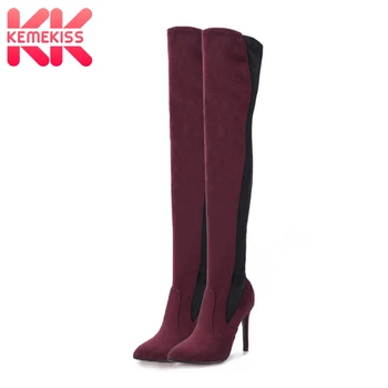 

KemeKiss 2020 New Women Long Boots Sexy Over The Knee Boots Thin Heel Boots Shoes Woman Party Black Office Footwear Size 34-43