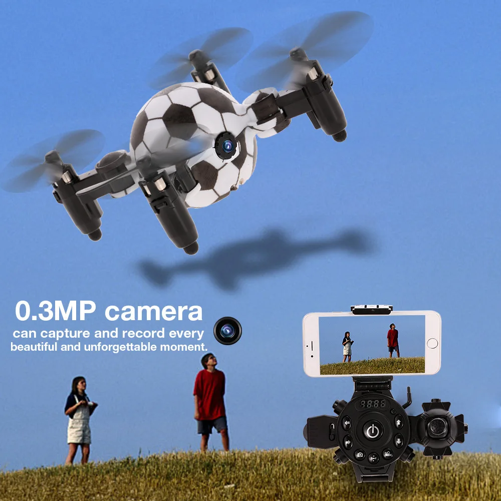 

Football Watch Drone Foldable Mini Camera Drone Remoted Control Airplane LED Light Flying Toy Smart Watch Controller