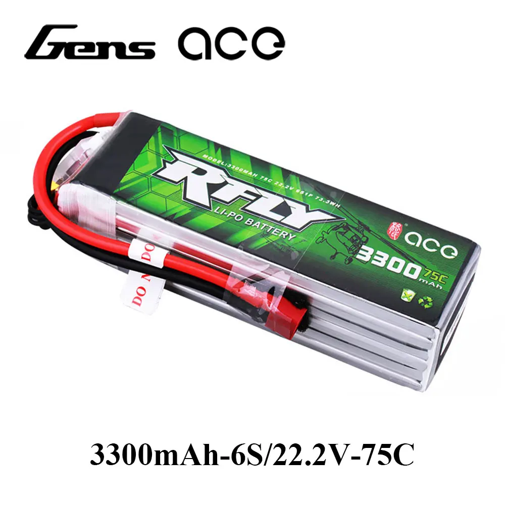 

Gens ace RFLY 3300mAh 6S 22.2V 75C Max 150C Lipo Battery with XT60 Dean T Plug for Traxxas Boat Heli Fixed Wing Drone Airplane