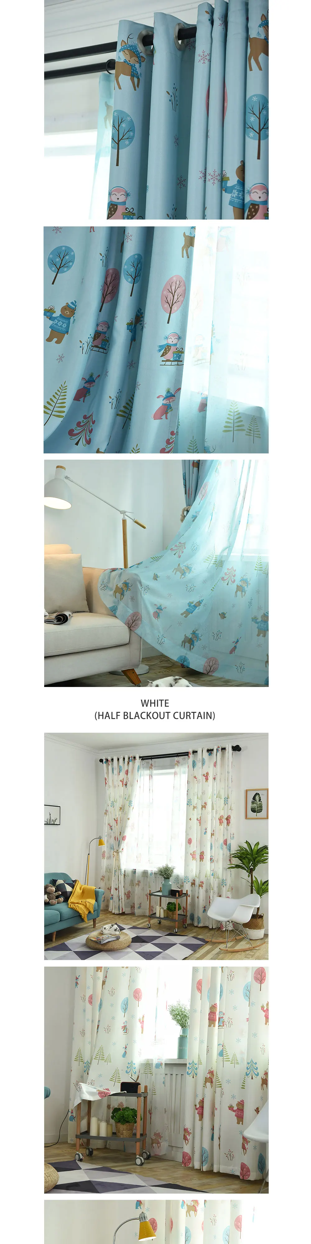 LOZUJOJU High Shading Curtains Cartoon Deer Christmas Drops All Match Tulle for Kids Living Room Windows Thread Fabric Tree (3)