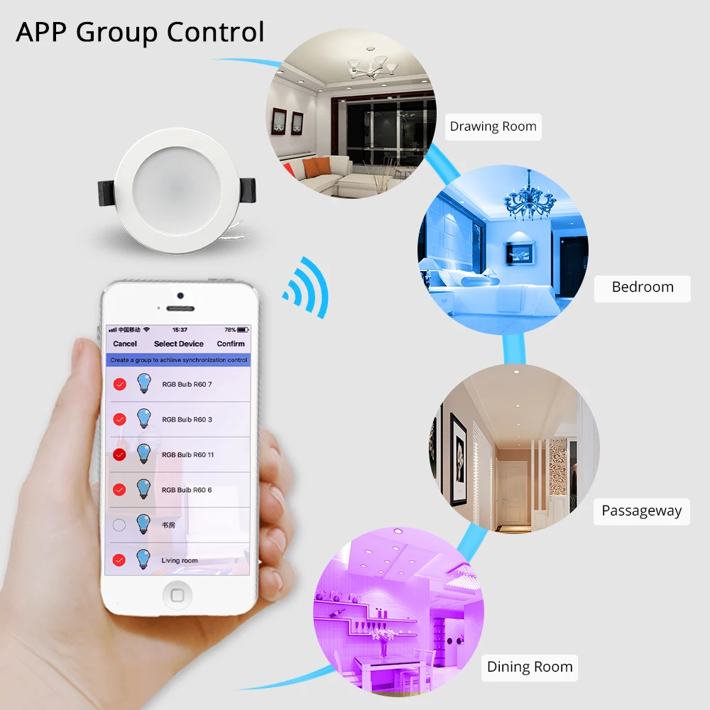 Controle de Voz por Alexa Zemismart 3.5 Polegada Wifi Rgbw Led Downlight 10 w Echo Google Assistente Casa Domótica Ifttt - Image 2