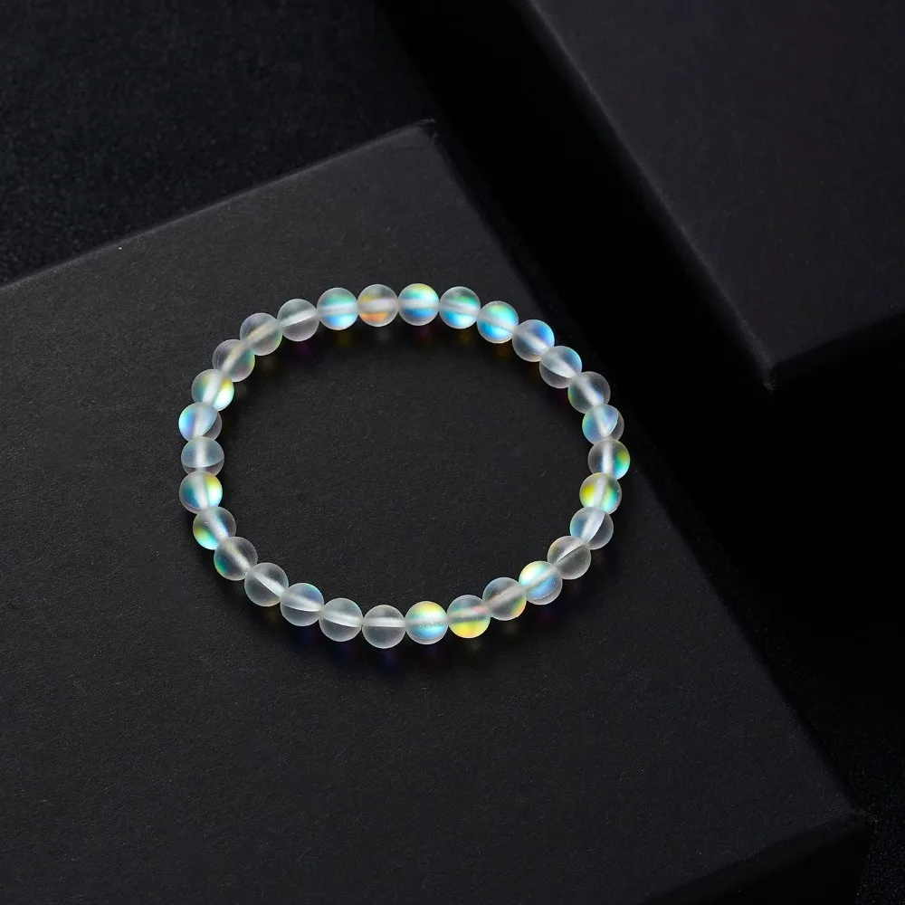 6 мм темно-синий красочный матовый Блестящий натуральный камень стеклянный лунный камень браслет прозрачный яркий женский растягивающийся браслет из бисера