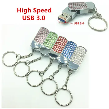 

Best selling metal crystal pendant full diamond rotating keychain flash drive USB 3.0 4GB 8GB 16GB 32GB 64GB flash drive