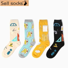 Осенние модные креативные дизайнерские хлопковые носки с иллюстрациями для мужчин и женщин, длинные носки без пятки для мужчин и женщин, пара носков EUR36-44, 1520