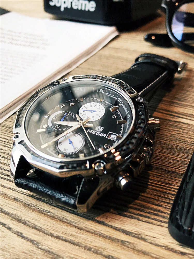 Reloje 2018 MEGIR Men Watch Male Leather Automatic date Quartz Watches Mens Luxury Brand Waterproof Sport Clock Relogio Masculin