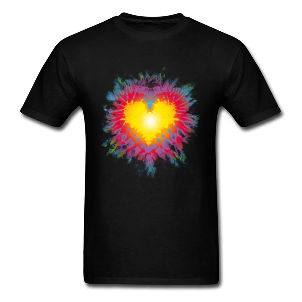 Tie Dye Heart Graphic Leisure Tops Shirts O-Neck ostern Day Pure Cotton Short Sleeve T Shirt for Men Printed On Tee-Shirts Tie Dye Heart black