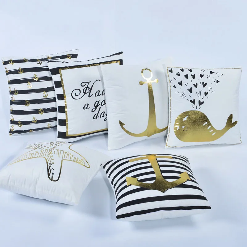 

Sea Style Bronzing Cushion Cover Geometric Velvet Gold White Decorative Pillow Case 45*45 Sofa Home Decoration Pillowcover