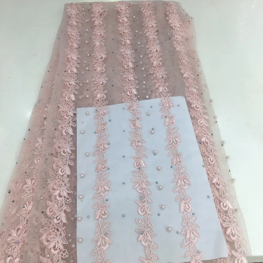 

Onion Peach African lace fabric 2018 high quality Negerian French Lace Fabrics embroidery beads diamonds stone tulle lace