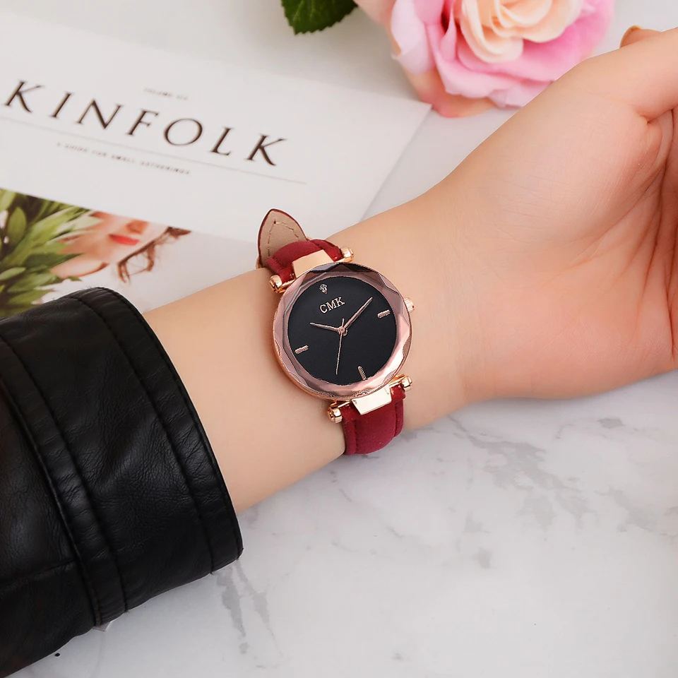 Women Brand Top Luxury Leather Watches Ladies Fashion Rose Gold Dress Quartz Wrist Watch 3D Dial Desgin Bracelet Watch