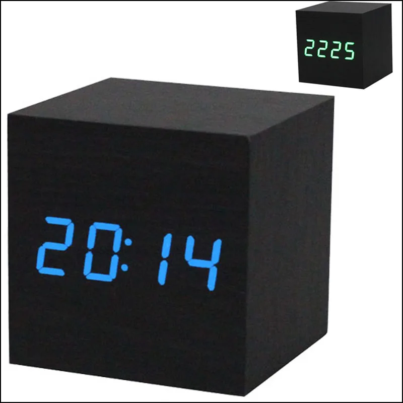 by DHL or EMS 100 pcs Digital LED Black Wooden Wood Clocks Desk Home Fashion Modern Alarm Clock