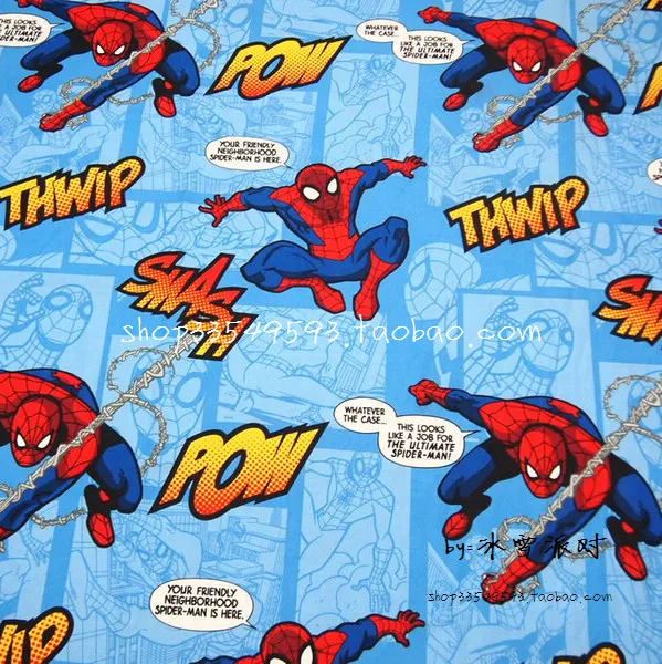 

140X100cm Light Blue Background Spiderman Smash Pow Cotton Fabric for Boy Clothes Bedding Set Sewing Hometextile DIY-AFCK377