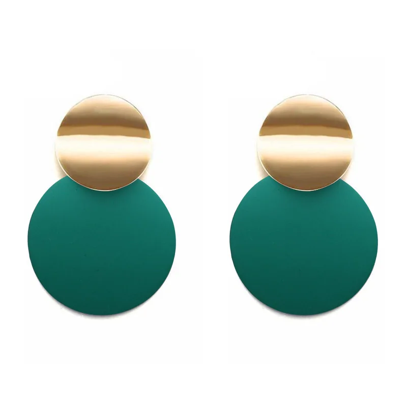 ES2215 7 цветов Висячие серьги с подвесками модные золотистый цвет, круглый металлический эффектный серьги для женщин Креативный модный ювелирный подарок - Окраска металла: Green