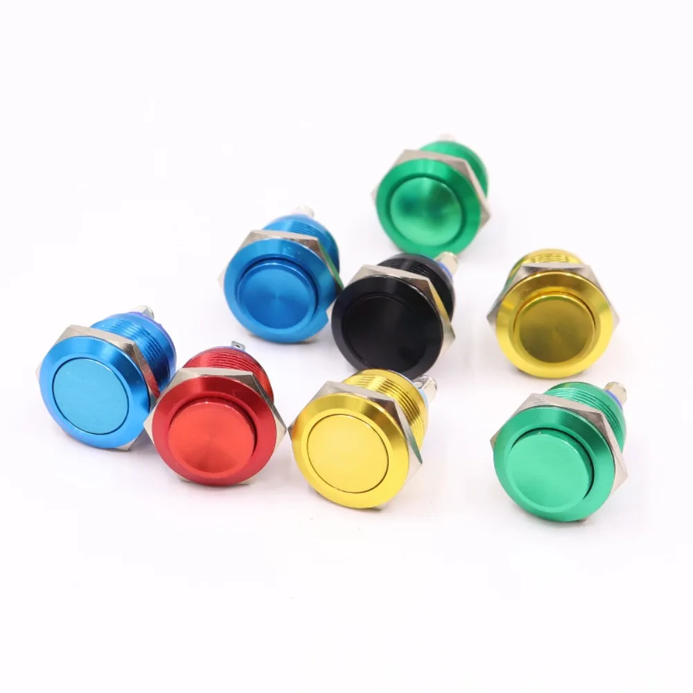 

19mm Metal Oxidized Push Button Switch flat round 1NO reset press button screw terminal momentary red black blue Gold Green