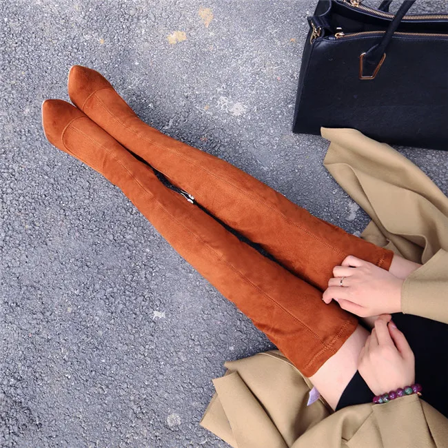 YMECHIC/ г. осенне-зимние ботфорты выше колена женские пикантные высокие сапоги с острым носком на высоком каблуке