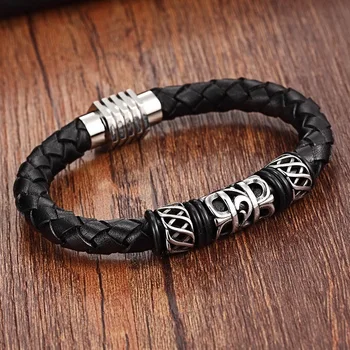 

XQNI Stainless Steel Genuine Leather Bracelets for women men Magnet clasps 19/21cm size Choose Bohemia Leather Bracelets Ladies