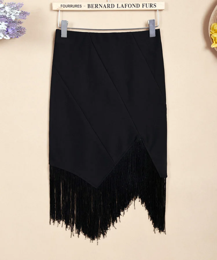 Осенне-весенняя черная посылка, сексуальная юбка миди в стиле хип-хоп, женская мода, высокая талия, готический стиль, неровная кисточка, облегающая юбка, уличная одежда