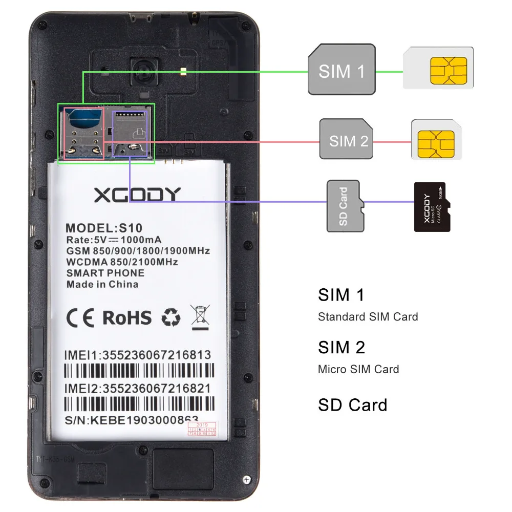 XGODY 5.5 inch 3G Mobile Phone 18:9 RAM 2GB ROM 16GB MT6580 Quad Core Dual Camera 2500mAh Android 8.1 Smartphone