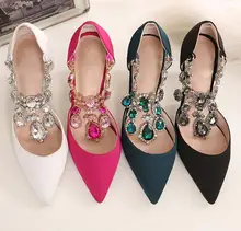 Moda mulher colar de diamantes pontas do dedo do pé do Tornozelo do pé colorido diamante salto alto sapatos fotos reais