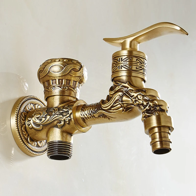 Wall Mounted Dual Handle Washing Machine Taps Bathroom Single Handle Cold Water Tap Brass