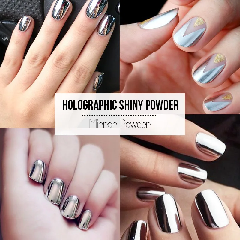 Silver Gold Mirror Metallic font b Powder b font Gel Polish Mirror Effect Nail Art Holographic