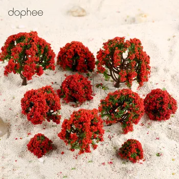 

dophee 10pcs Model Trees with Red Flower OO HO Scale 4 sizes 3cm-8cm Green Train Set Scenery Landscape Resin Tree Fairy Garden