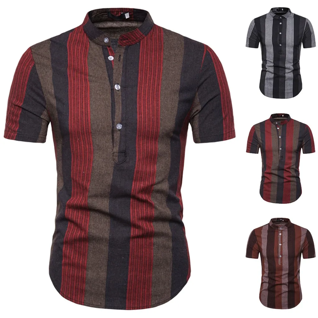 

Men Casual Summer Shirt Striped Print Button Short Sleeve Hawaiian Shirt Top Blouses mens shirts casual slim fit chemise homme