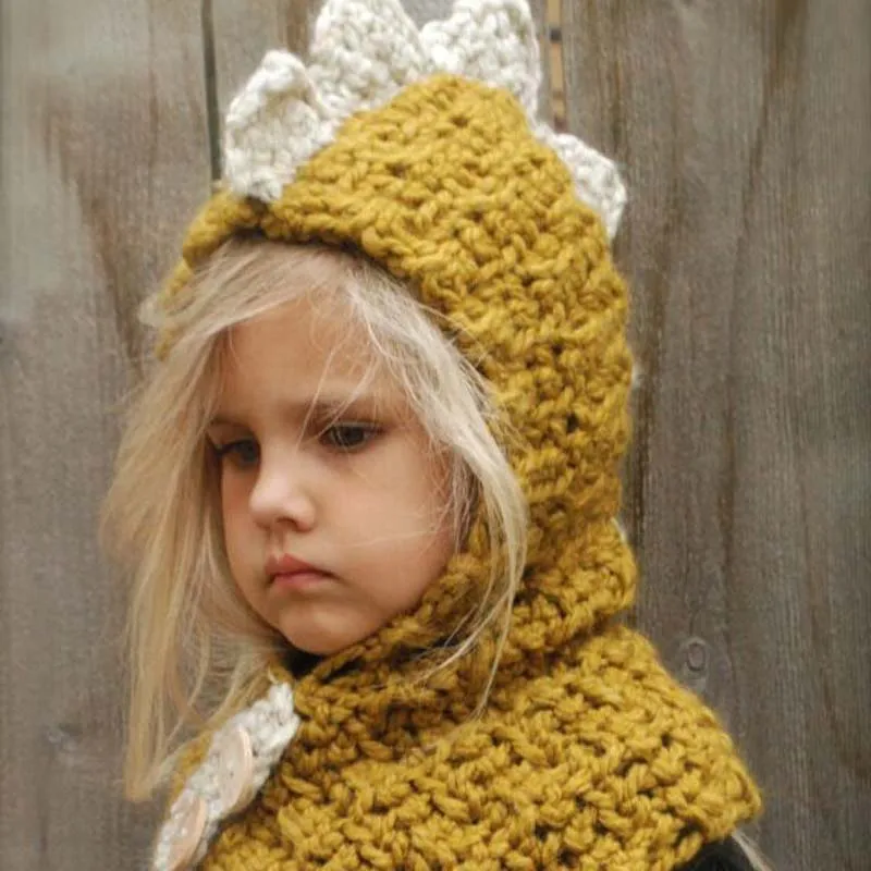 1 Pcs New Children Manual Knitting Dinosaur Hats Scarf Hat Sets Autumn Winter Keep Warm Baby Hats Suit 2-12 year olds 8497
