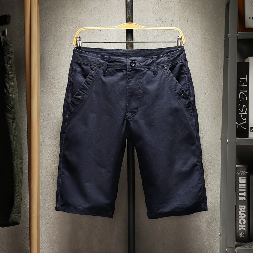 Высокое качество Повседневное мужские карманные Короткие штаны Повседневное однотонные Цвет Классический прямой крой джинсовые брюки штаны прямого кроя; Прямая поставка; молодежные отпуск