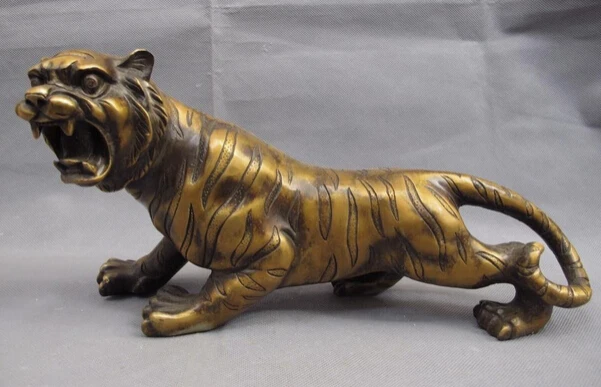 

shitou 001384 17cm Chinese Folk Copper Bronze Lucky Feline animal Ferocious tiger Statue discount 30% (C0324)