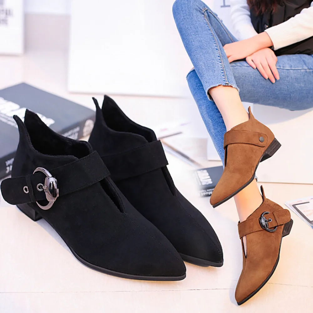 

Womens Pointed Toe Shoes Belt Buckle Martin Boots Fashion Ankle Boots Woman winter Lady Boots Women Fashion Hotselling Shoes
