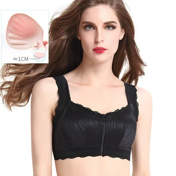 

Women Bra Lace Wireless Push Up Front Zipper U Back Underwear -MX8