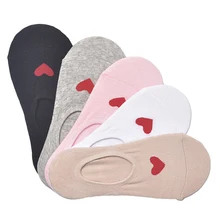 5 пар женских носков Нескользящие силиконовые носки-невидимки из хлопка неглубокие яркие цвета носки с сердечками