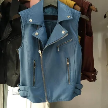 

Women Leather Vest PU Soft Vest Ladies tatical Leather Motorcycle Vest Pocket vest waistcoat Rivet colete female WaistCoat Biker