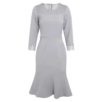 

Heavy Beaded Women Lace Patchwork Dress Elegant O-Neck Mermaid Dresses K1060