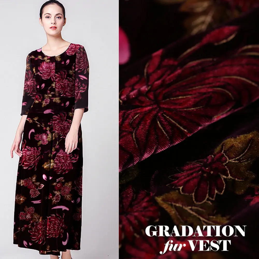Floral Printing Burnout Silk Velvet Fabric For Evening Dress