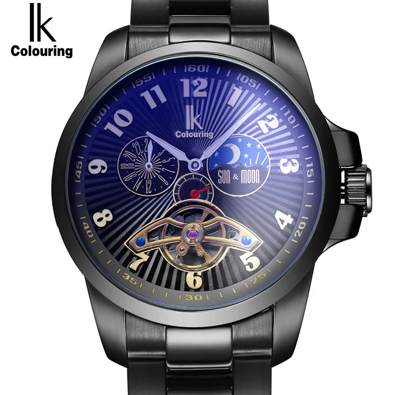 

IK Brand Sub Dial Working Automatic Self Wind Watch Multifunction Luminous Hollow Back Cover Fashion Casual Business Watch