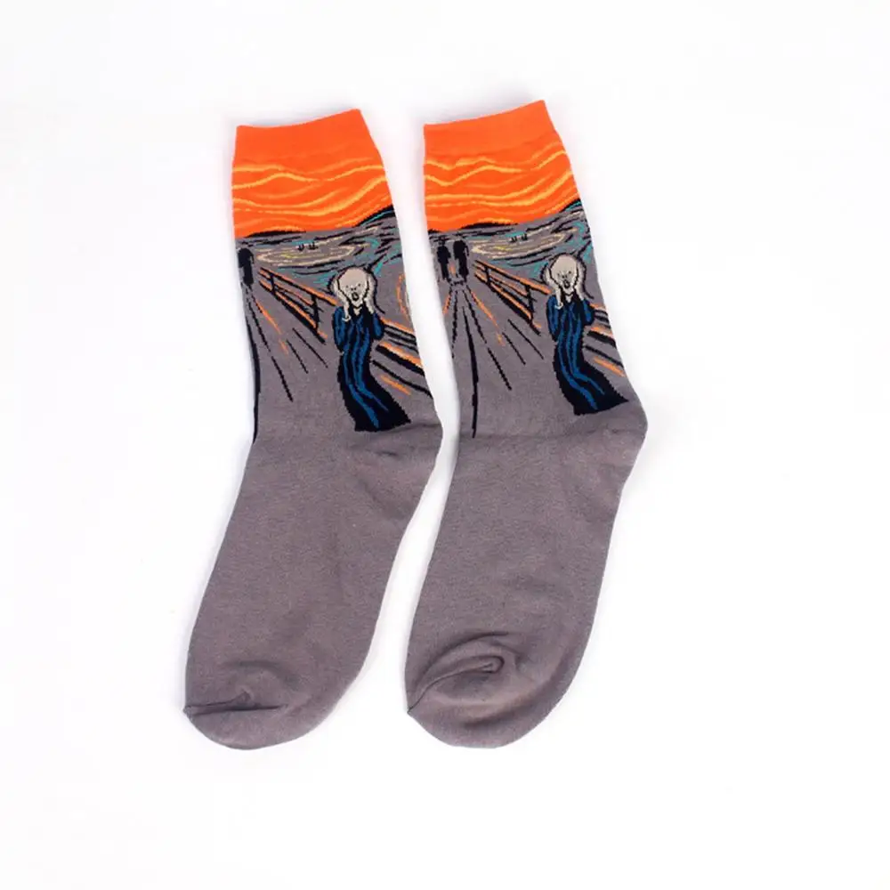 Осенне-зимние модные ретро женские новые персональные художественные Ван Гог Фреска всемирно известная живопись серии мужские носки масляные забавные носки горячая распродажа - Цвет: Shout
