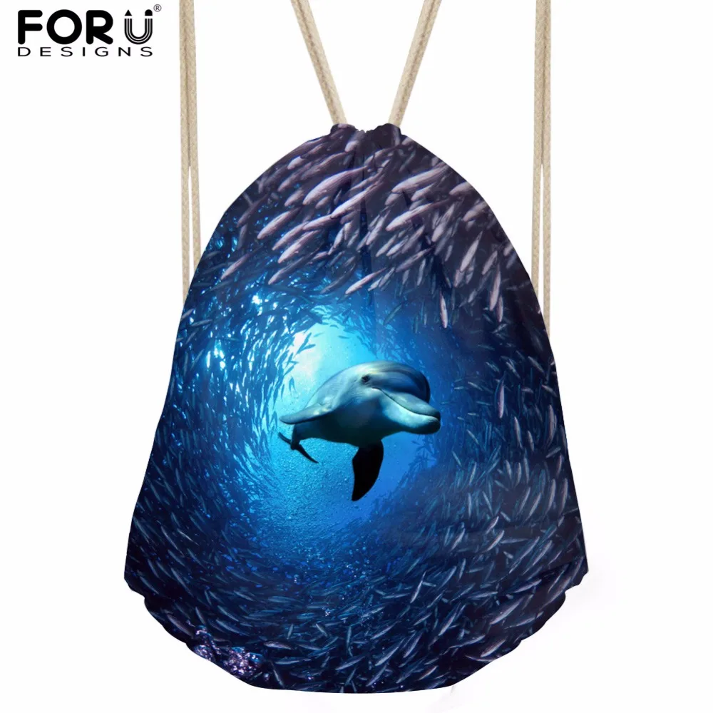 FORUDESIGNS/для мужчин Малый спорт Drawstring сумка синее море животные Дельфин с принтом акулы повседневное рюкзак школы обувь для мальчико