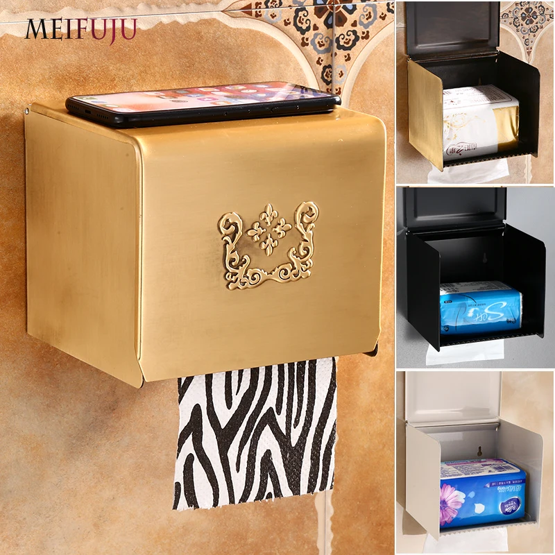 

MEIFUJU Aluminum Toilet Paper Holder with Shelf Antique Toilet Toll Holder Black Waterproof White Wall Roll toilet Paper Holders