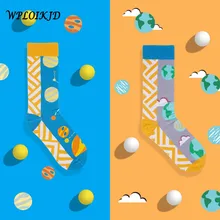 Продукт осень/зима A/B Асимметричные женские носки с планетой Harajuku модные Забавные милые хлопковые женские носки до лодыжки Cool Sox